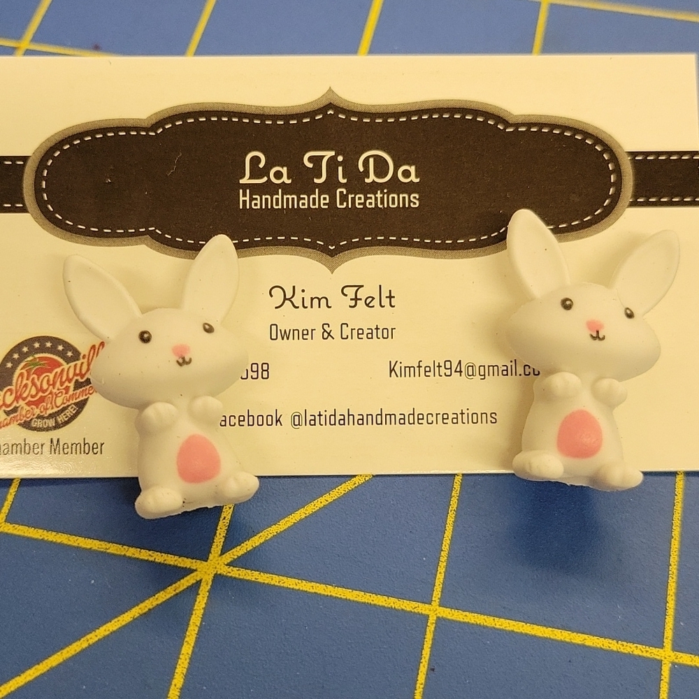 White Rubber Bunny Post Earrings Easter